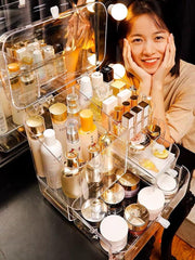 LIMOS Modern Makeup Storage Organizer Box Cosmetics storage display rack with drawer,Waterproof, dustproof, display cabinet Suitable for bathroom countertop, bedroom dresser (Design D White)