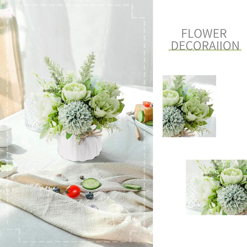 UCHUANG Fake Flowers with Vase, Artificial Roses Bouquet in Vase, Centerpiece Table Decorations for Coffee Table, Living Room, Dining Table, Office, Kitchen, Home Room Decor(White, with Glass Vase)