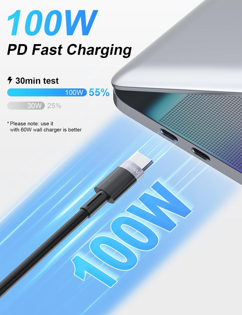 3-in-1 Retractable Multi Charging Cable, 100W Fast Charging USB-C/A to/USB-C/Micro USB Charger Cord for iPhone 15, for MacBook, and for iPad