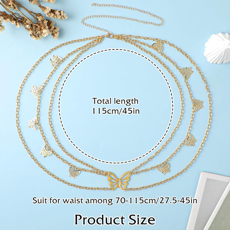 Women's Hang Low Multi Link Waist Chain, Waist Chain Belt in Gold Tone Mult Layer Women Metal Chain Belt, Adjustable Waist Link Belt Skinny Waistband Chain Decor Belts for Dress Jeans