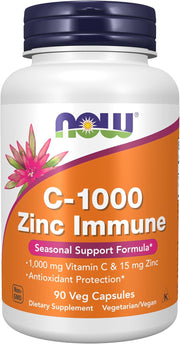 Foods Vitamin C-1000 with Zinc 1,000 mg Vitamin C & 15 mg Zinc Bisglycinate for Immune Support & Seasonal Defense & Antioxidant Protection 180 Veg Capsules - 90 Count (Pack of 1)