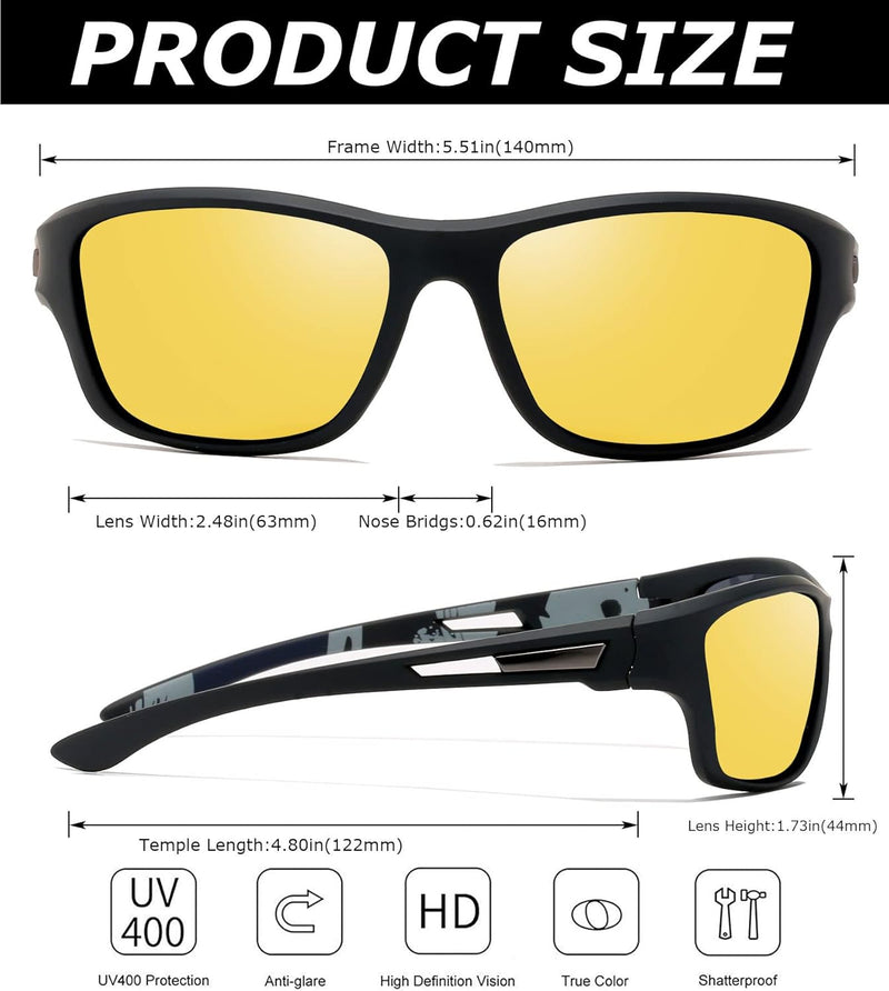 Sports Sunglasses Polarized For Mens Womens Driving Fishing Running Wrap Around Sun Glasses Unbreakable Frame Goggles with Glasses rope Strap UV Protection