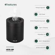 Green Lion Smart Bakhour Rechargeable Electric Car Incense Burner, USB-C Portable Mini Burner, Aluminum Alloy Design, Strong Power for Fast Burning, Long-Lasting Fragrance - Green
