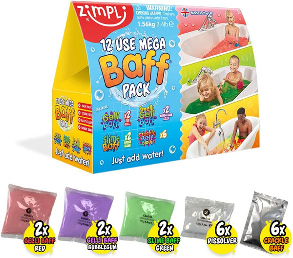 Zimpli Kids Baff Bombz Magic Brush from, 4 x Bath Bombs, Magically Paint your Bath Water, Creative Bath Toy for Children, Birthday Gifts for Boys & Girls, Pocket Money Toy, Moisturising Bath Fizzers - Multicolored Mega Baff Pack V1