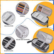 Revhq Pencil Case, Pen Bag, Pouch, Canvas Zipper 3 Compartment Large Case Organizer For School College Pouches - Black