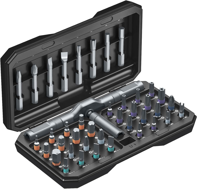 AMIR 42 in 1 Magnetic Screwdriver Set, Handle Ratchet Screwdriver Set Magnetic with 40 PCS Bits, Precision Repair Tool Kit for Tools Home Improvement Computer Bicycle - Black