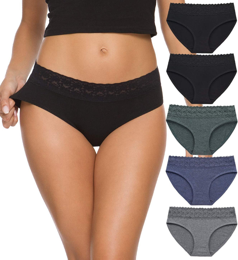 GNEPH Womens Underwear Cotton Panties for Women Underpants Briefs Hipster Lace Bikini 5 Pack
