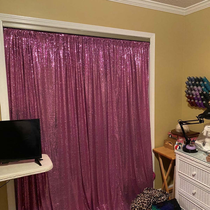 LQIAO 2 Panels Light Gold Sequin Backdrop Glitter Fabric for Wedding Birthday Parties Shimmer Wall-2x8ft