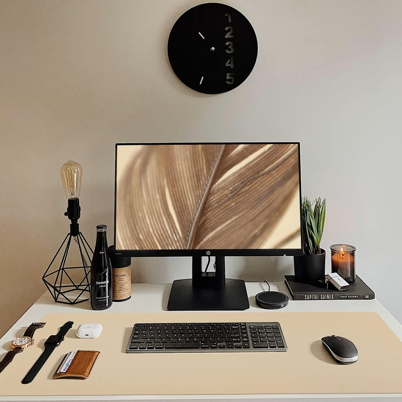 Bloss Leather Desk Pad, Mouse Pad, Non-Slip Desk Protector Mat, Leather Desk Blotter, Computer Desk Pad, Waterproof Desk Mat for Office Home Decor - Beige (31.5×15.7 Inches)