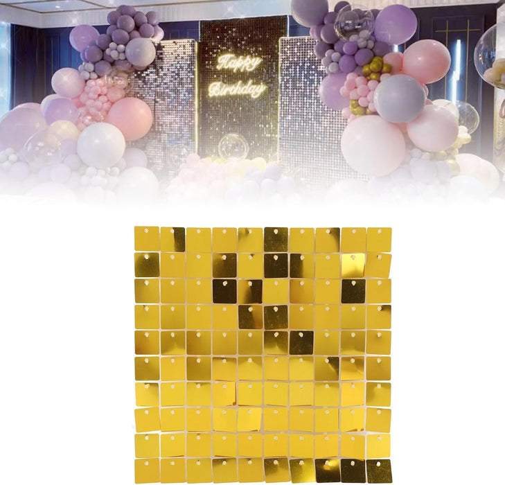 Shimmer Wall Backdrop, 8PCS Glitter Background Panels Foursquare Sequin Wall Backdrop, Sequin Shimmer Wall Backdrop Decoration Photo Backdrops for Birthday Wedding Party (Gold)