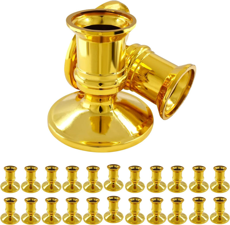 Waziaqoc 24Pcs Silver Taper Candle Holders, Plastic Candlestick Holders Only for Flameless LED Candle Decorative Pillar Candle Holder for Christmas Wedding Anniversary Dinner Party