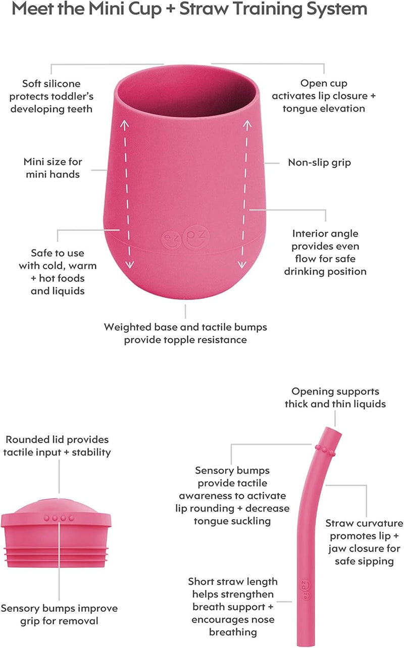 ez pz Ezpz Mini Cup + Straw Training System (Blush) - 100% Silicone Training Cup For Infants + Toddlers - Designed By A Pediatric Feeding Specialist - 9 Months+