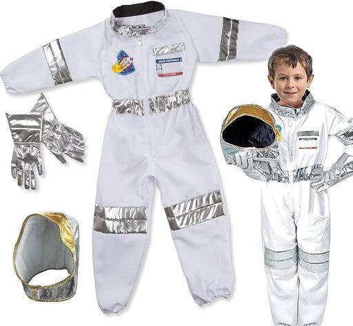 AMERTEER Kids Astronaut Costume & Space Adventure Outfit for Age 4-7, Astronaut Role Play Dress Up Set for Boys & Girls Pretend Play, Party, Birthday & Theme Event L90cm, W30cm, Sleeve 35cm