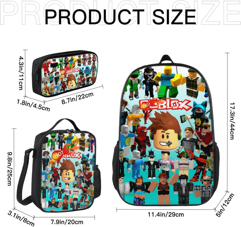 3PCS Kids Cartoon School Backpack, Unisex Back to School Adjustable Backpack, Gifts for Anime Fans, Travel Laptop Backpack Style