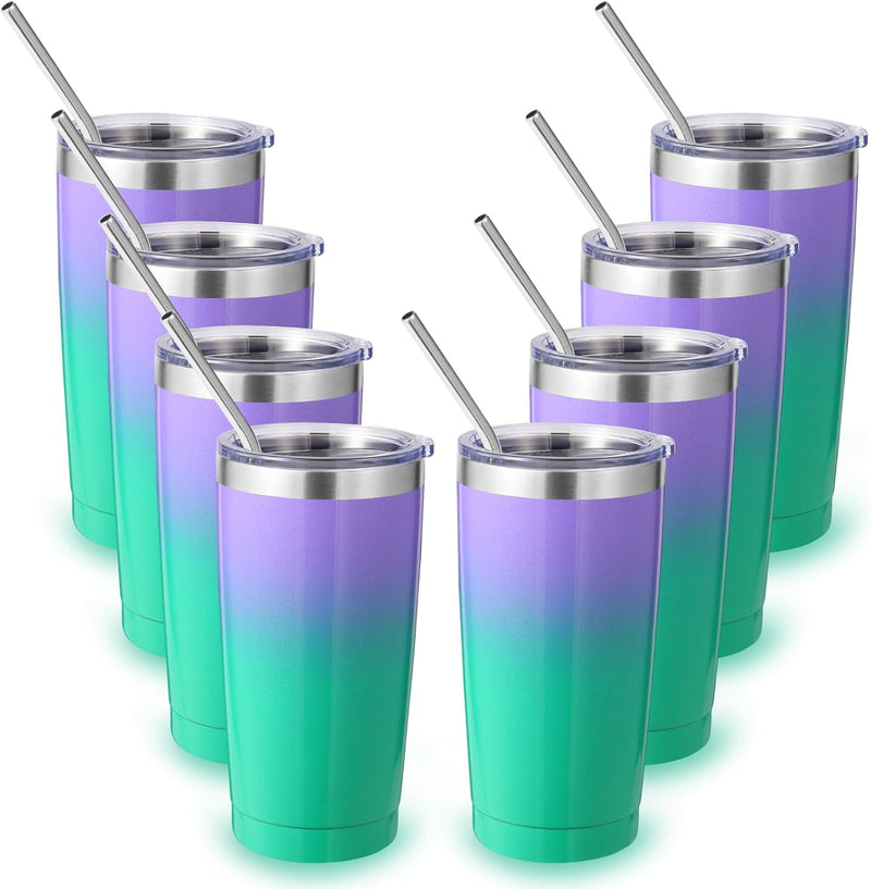 Volhoply 20oz Stainless Steel Tumbler with Lid and Straw,Double Wall Insulated Travel Iced Coffee Mug Fits Car Cup holder,Powder Coated Cups for Hot and Cold Drinks,Gifts for Women Men（White,1 Set）