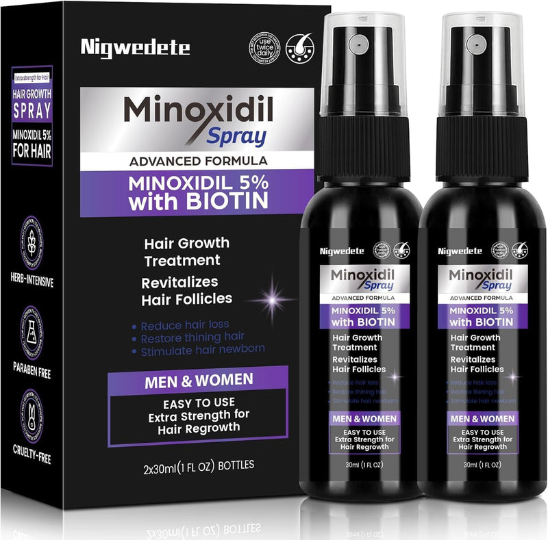 Minoxidil 5 for Men & Women, Advanced Topical Minoxidil 5% Hair Growth Spray with Biotin, Castor Oil, and Ginger Extract, for Hair Growth Treatment, Prevents Hair Loss, 2-Month Supply - Minoxidil