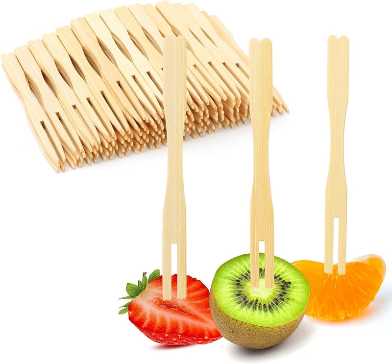 70 Pcs Bamboo Fruit Forks 9 cm (3.5 in), Disposable Mini Wooden Appetizer Picks for Fruit, Desserts, Snacks, Party, Buffet & Catering, Biodegradable Eco-Friendly Toothpick Forks