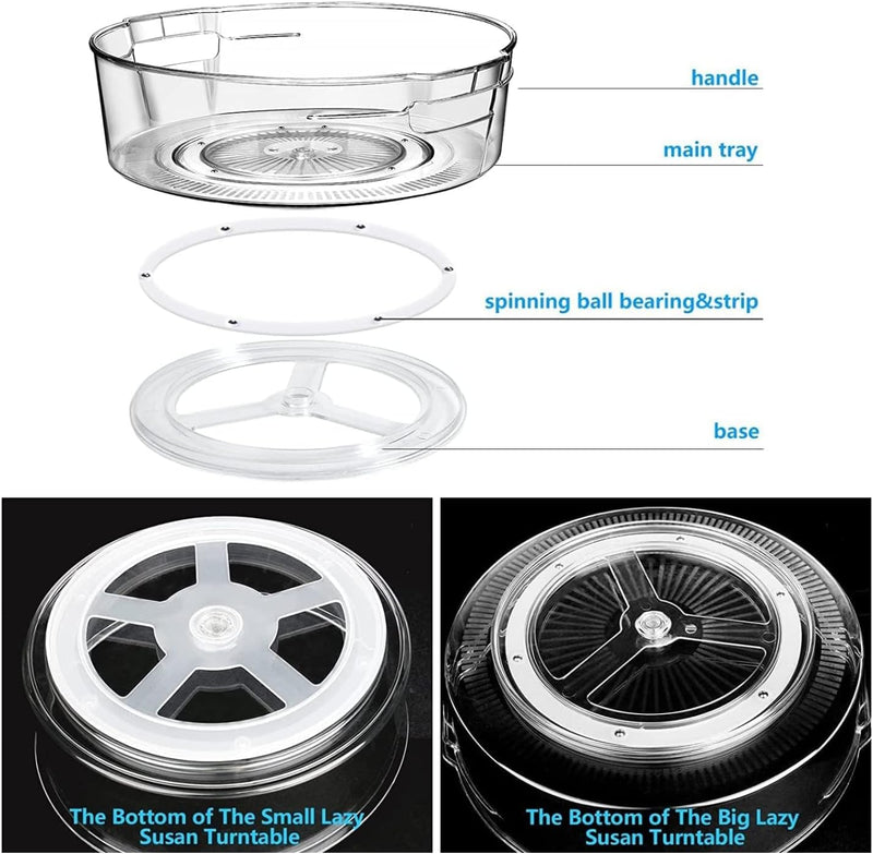 Clear Plastic Lazy Susan Organizer. 360 Rotating Turntable with Raised Edge for Kitchen, Bathroom, Pantry, Cabinet. Spinning Tray for Spices, Condiments. Effortless Organization and Easy Access