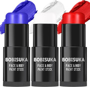 BOBISUKA Black White Face Paint Stick with Setting Powder Set, Eye Black Sticks for Sports, Body Paints for Clown Skeleton Vampire Skull Cosplay Special Effects Costume SFX Halloween Makeup Kit - Red.Blue,White