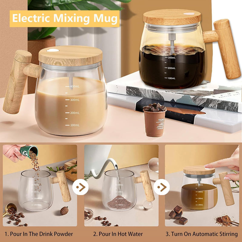 Self Stirring Coffee Mug with Lid,400ML Electric Mixing Cup Self Stirring Coffee Mug High Borosilicate Glass Mixing Coffee Mug Rotating Home Office Stirring Cup Suitable for Coffee/Milk/Protein Powder