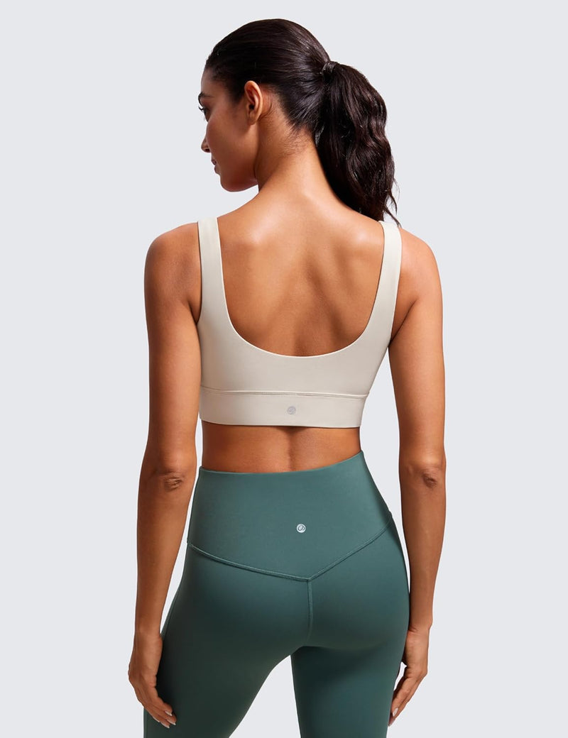 CRZ YOGA Womens Butterluxe U Back Sports Bra - Scoop Neck Padded Low Impact Workout Yoga Bra with Built in Bra
