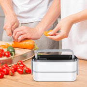 SKY-TOUCH Stainless Steel Lunch Box, Double Layer Leakproof Bento Box with Compartments and Cutlery Set for Adult Kids, Microwave Safe and Dishwasher BPA-Free