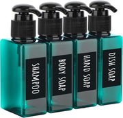 Segbeauty Shampoo and Conditioner Dispenser Refillable, 3pcs 16.9oz Shower Bottles Soap Dispenser with Labels, 500ml Empty Plastic Square Pump Bottle Dispenser Body Wash Containers for Bathroom Black - Green-mini 100ml