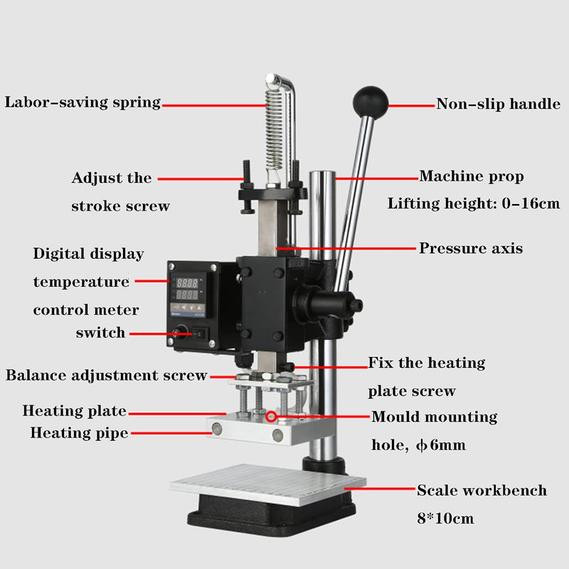 Hot Foil Stamping Machine, 10x13cm Digital Embossing Machine, Manual Tipper Stamper, with Full Scale & Positioning Slider for PVC Leather Paper Embossing