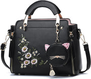 womens Xiaoyu001 Women Purse Satchel - Black Flower