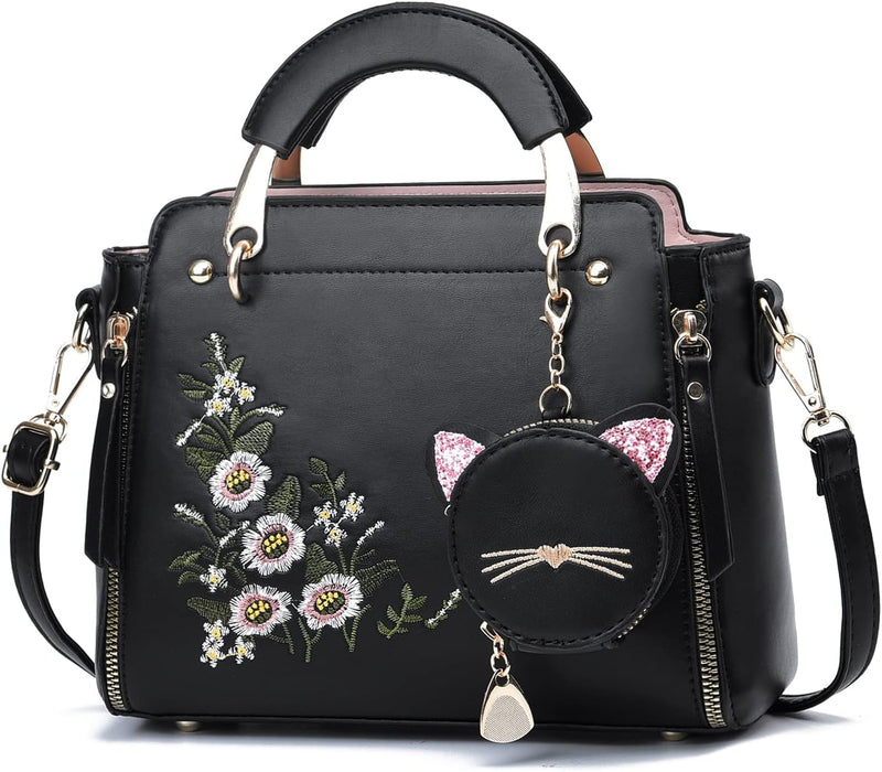 womens Xiaoyu001 Women Purse Satchel - Black Flower