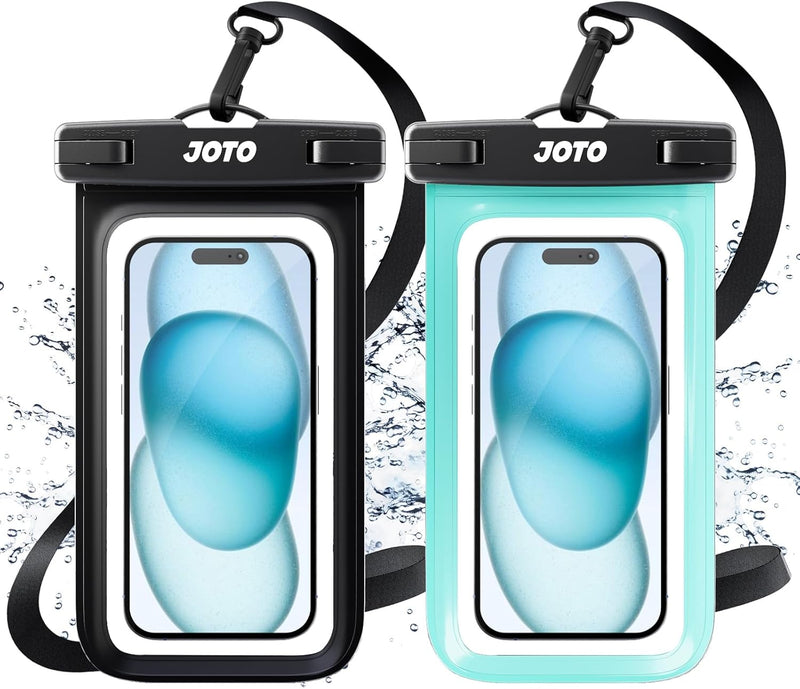 JOTO Universal Waterproof Phone Pouch Cellphone Dry Bag Case for iPhone 17 16 15 14 13 12 11 Pro Max Air Mini Plus Xs XR X 8 7 6S, Galaxy S23 S22 S21 Plus Note, Pixel up to 7" -Black - Black/Green 2 Packs