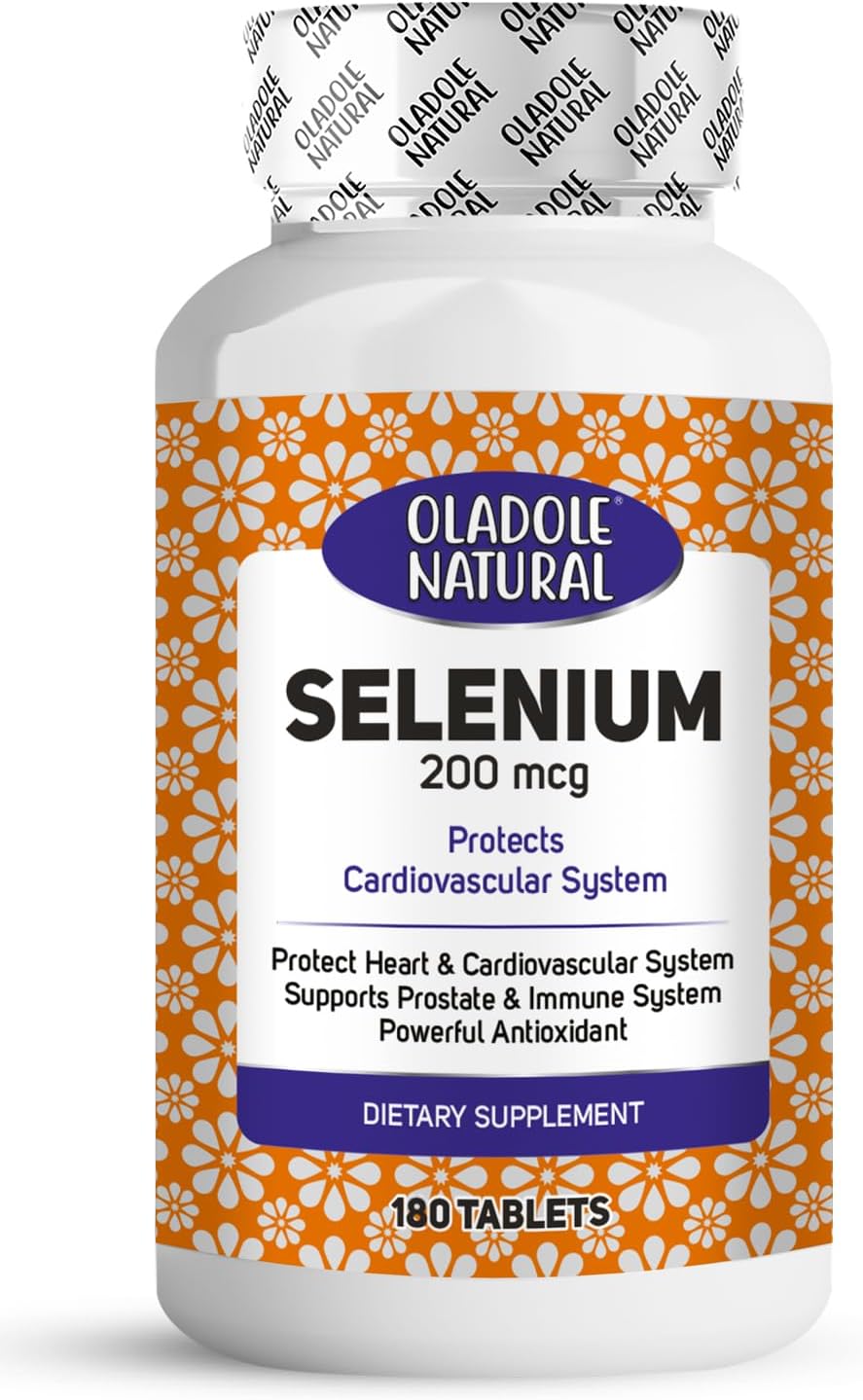 Oladole Natural Selenium- 200mcg (180 Tablets) Antioxidant Powerhouse For Immune System, Thyroid Support, Heart Health, Boost Energy Levels, Metabolism Support Non- GMO, Gluten Free