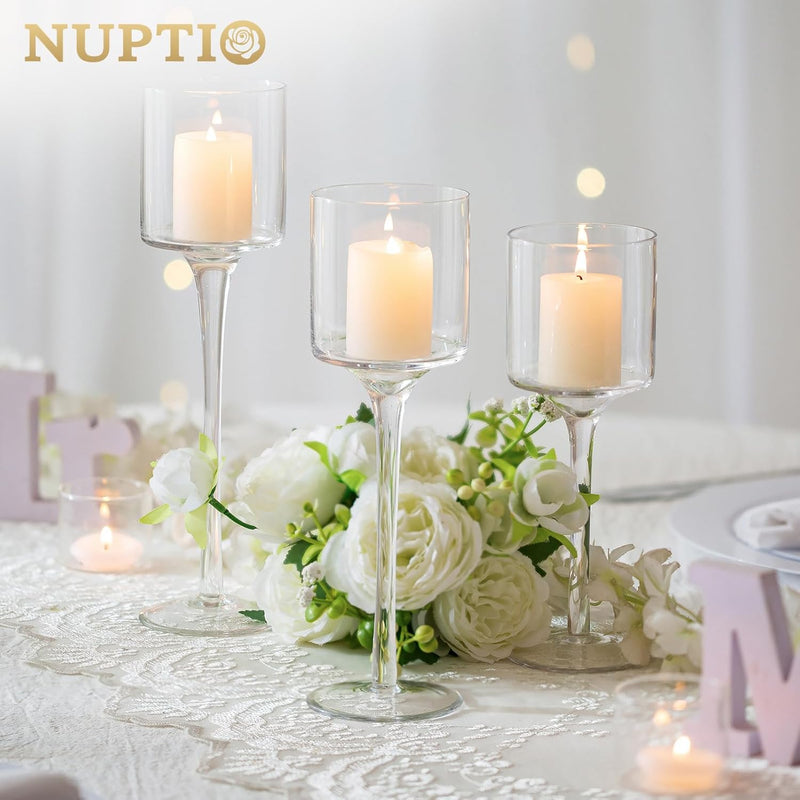 Nuptio Set of 3 Elegant Tea Light Glass Candle Holders Wedding Table Centrepiece