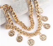 Women's Pirate Multilayer Metal Waist Chain Belt, Adjustable Long Belly Chain with Coin Charms, Boho Style for Pirate Costumes & Fashion Accessory