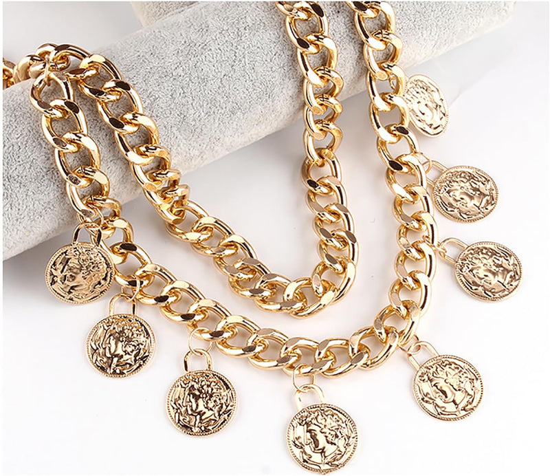 Women's Pirate Multilayer Metal Waist Chain Belt, Adjustable Long Belly Chain with Coin Charms, Boho Style for Pirate Costumes & Fashion Accessory
