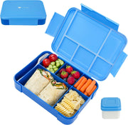 Mumfactory Lunch Box For Kids School, Bento Lunch Box Kids Adults, Leakproof with 5 Compartments and Cutlery Set, 1330 ML (Yellow-Orange) - Blue