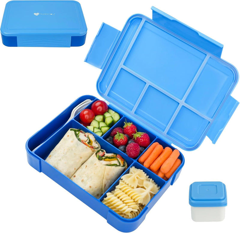 Lunch Box For Kids School, Bento Lunch Box Kids Adults, Leakproof with 5 Compartments and Cutlery Set, 1330 ML (Blue) - Blue