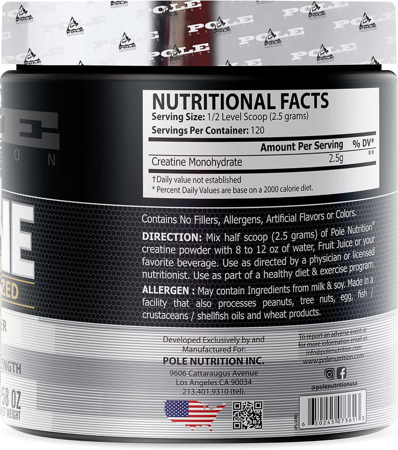 Pole Nutrition Creatine Monohydrate Micronized Powder, Unflavoured, 300g