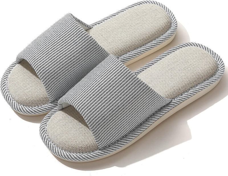 JIJIe Slippers for Women Men Linen Slippers Open Toe House Shoes Summer Sandals for Indoor Outdoor Bedroom