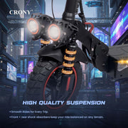CRONY T4 Electric Scooter with Big LCD Display, 2000W Motor, 40-65KM/H Speed, Smart App Control, Triple LED Headlamps & Foldable Design with Smart Lock & Flashing Mode, Front/Rear Suspension - No Seat