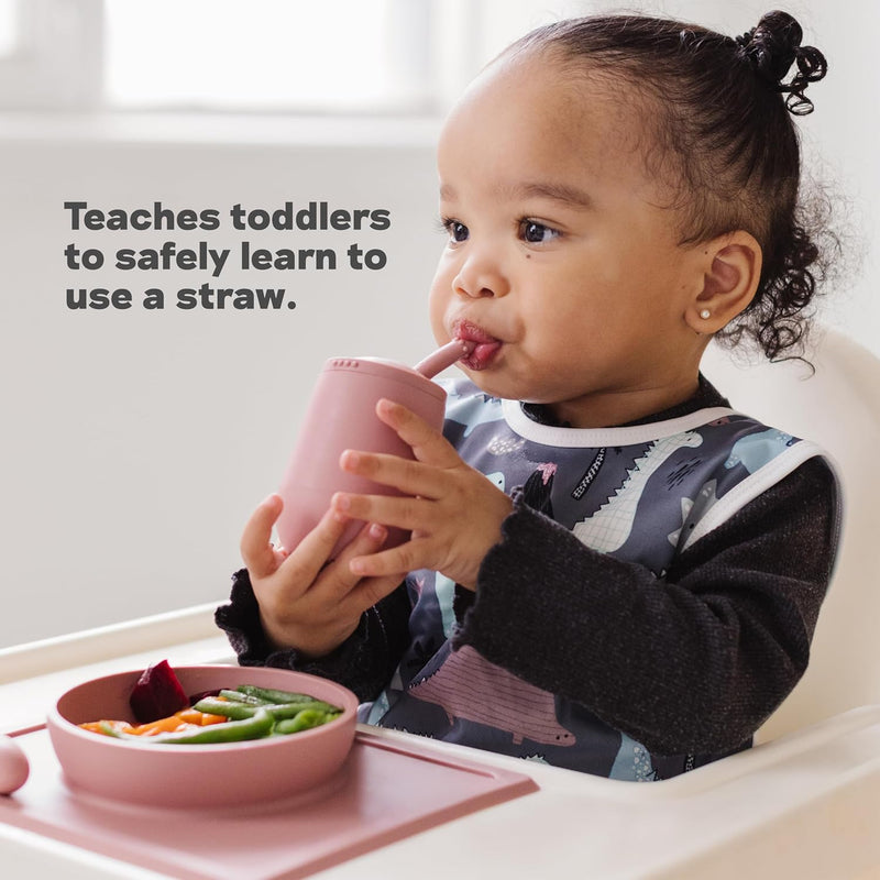 ez pz Ezpz Mini Cup + Straw Training System (Blush) - 100% Silicone Training Cup For Infants + Toddlers - Designed By A Pediatric Feeding Specialist - 9 Months+