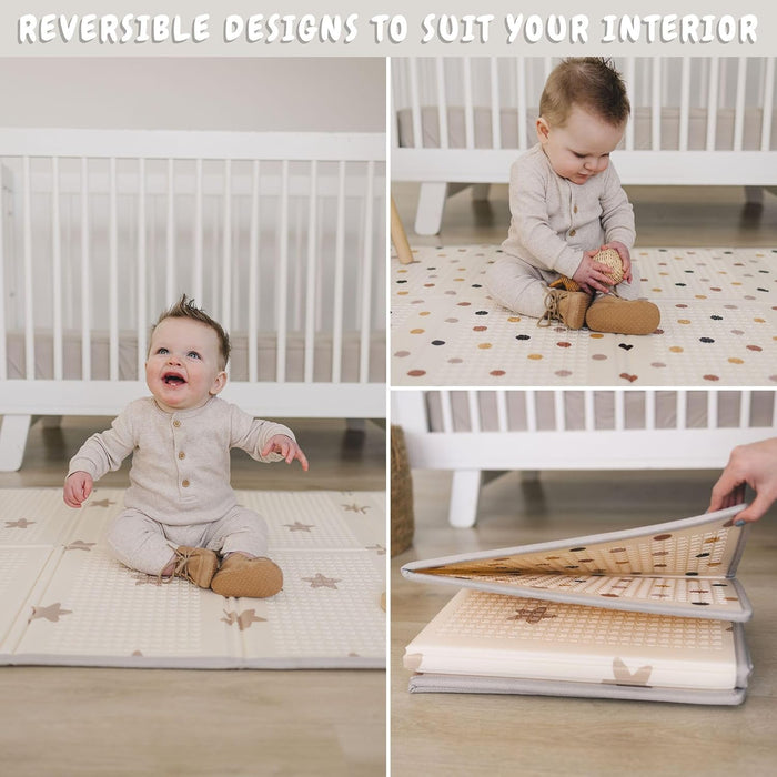 Bubba Bear Baby Mat Children's Mat Baby Play Mat 180 x 200 x 1 cm, Reversible and Non-Toxic Thick Foldable Waterproof Foam Children's Rug, Crawling Mat Play Rug (90 x 120 cm, Beige)