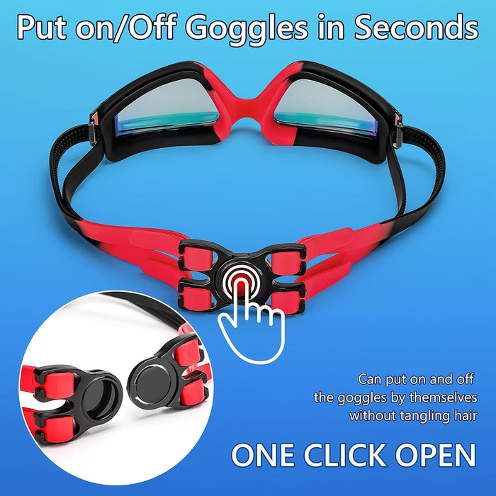 MAKINGTEC Swim Goggles Anti Fog Waterproof HD Adjustable Swimming Goggles Adult Men Women Youth Anti Fog No Leak Clear Wide Vision UV Protection (red)