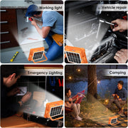 Solar LED Work Lights, 200W Rechargeable Portable USB Flood Light 4 Modes Security Job Site Lighting Waterproof 3000LM for Outdoor Camping Fishing Hiking Car Repairing Emergency