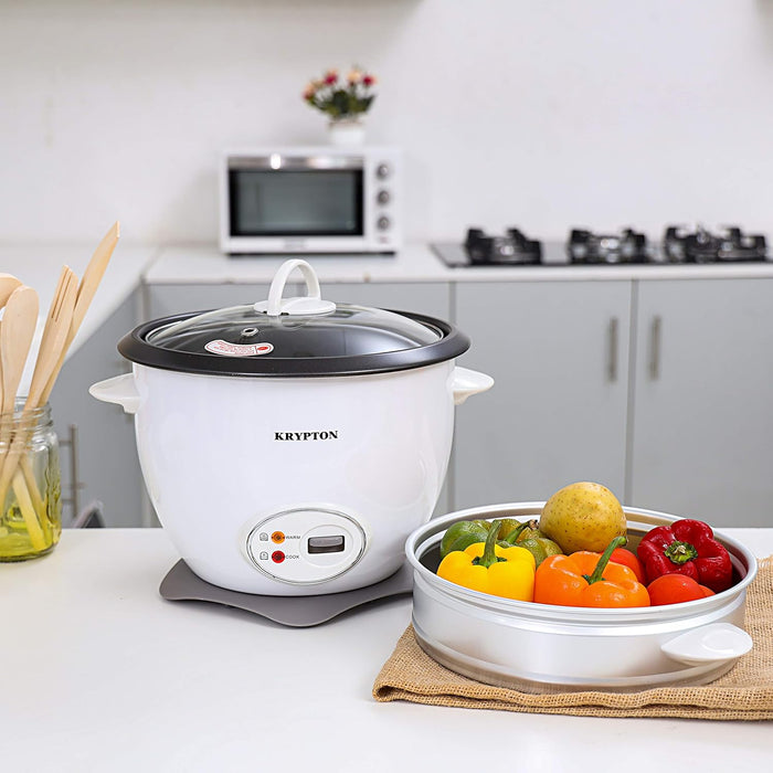 Krypton 700w 1.8 l rice cooker with steamer | non-stick inner pot, automatic cooking, easy cleaning, Krypton, white, KNRC5283