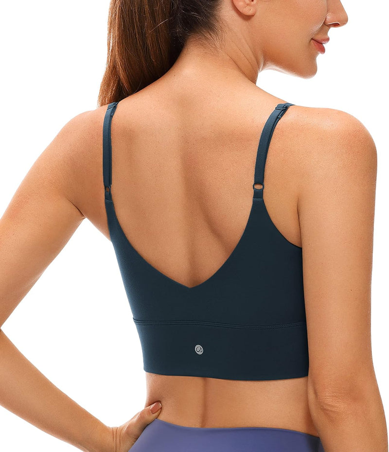 CRZ YOGA Women's V Back Longline Sports Bra with Adjustable Straps Wireless Workout Padded Yoga Bra Cropped Tank Tops