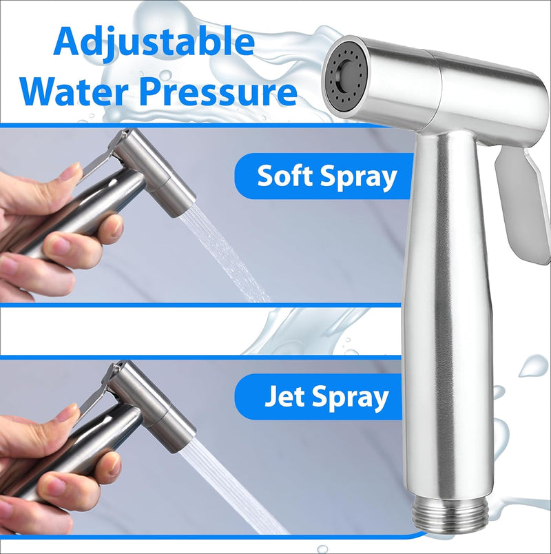 Multifunctional 304 Stainless Steel Bidet Sprayer for Toilet,Bathroom Handheld Bidet Jet Water Sprayer for Wash, Cloth Diaper with Hose and Toilet Mount