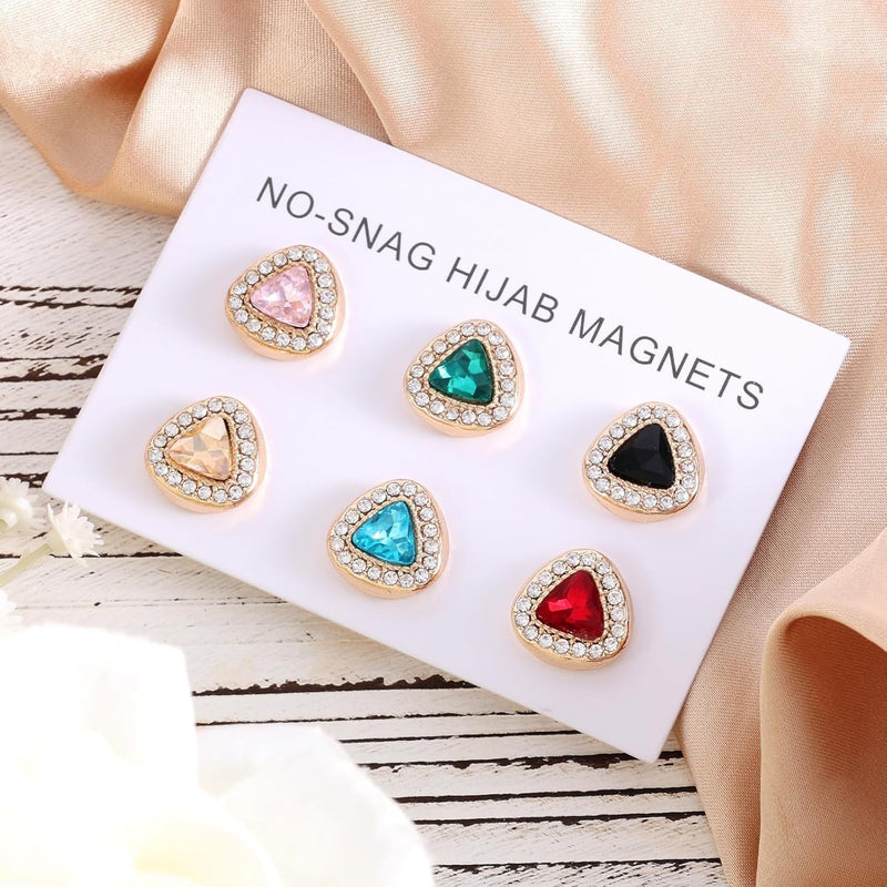 6 Pairs Hijab Magnets, Strong Magnetic Hijab Pins with Rhinestones, 6-Color Modesty Pins for Scarves, Niqab, Islamic Shawls, and Women’s Clothing (Style 2)