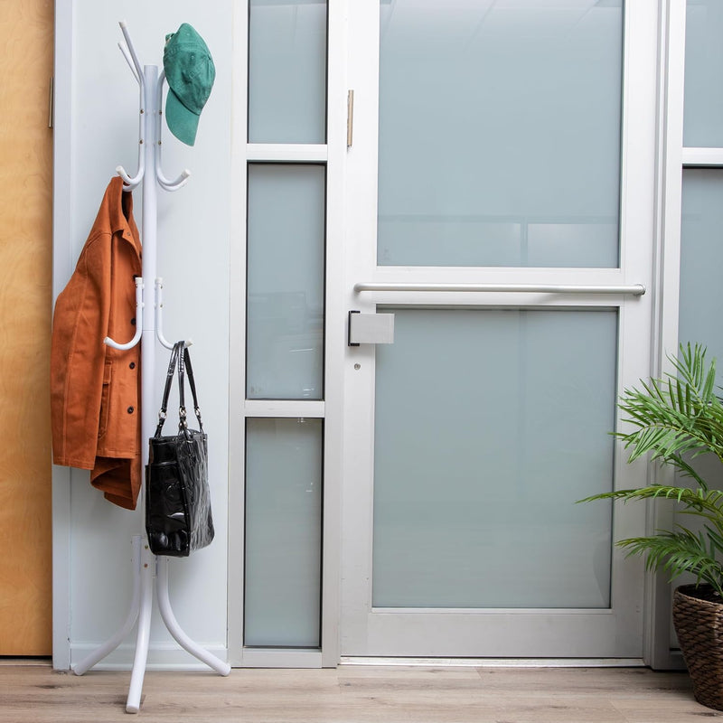 Mind Reader COATRACK11 Standing Metal Coat Rack Hat Hanger 11 Hook for Jacket, Purse, Scarf Rack, Umbrella Tree Stand, Black