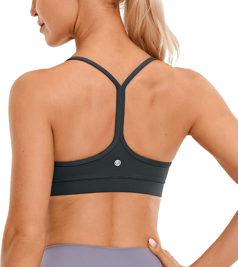 CRZ YOGA Y Back Sports Bra for Women - Padded Racerback Spaghetti Straps Thin Strap Low Impact Workout Yoga Bra